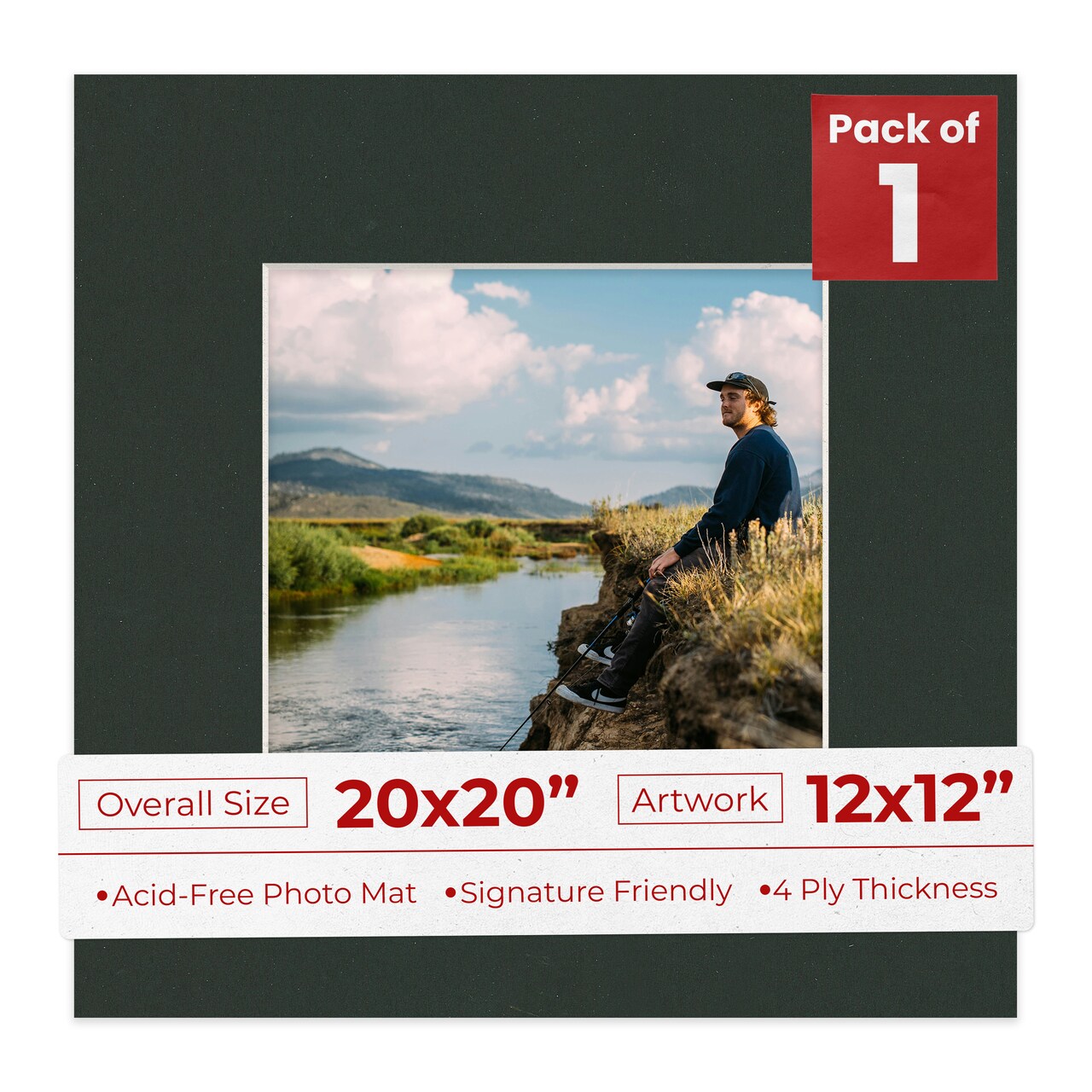 Textured Black Mat Board for 20x20 Frames - Fits 12x12 Photos